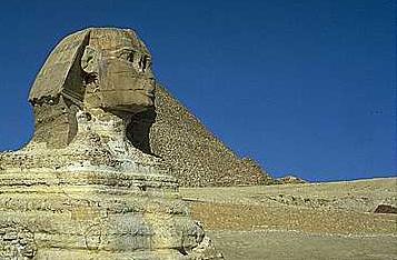 The Sphinx with the Pyramid behind