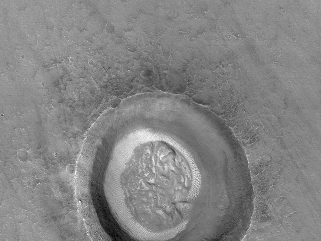The inside of a crater on Mars
